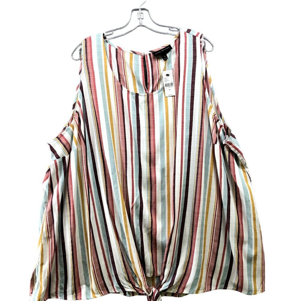 NWT Lane Bryant Sleeveless‎ Top Size 28 4X Multicolor Stripe Tie Front Tank